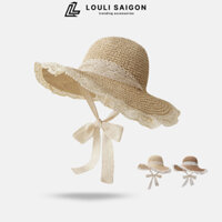 Mũ cói đi biển nữ LOULI SAIGON viền ren tai bèo, nón cói mềm chống nắng vành rộng vintage MC02