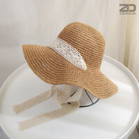 Mũ Cói Đi Biển Nữ, Nón Rơm Phong Cách Hàn Quốc MCDBN010 - kaki
