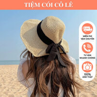 Mũ cói du lịch nơ đen rộng vành đi biển cho bạn gái-Tiệm Cói Cô Lê