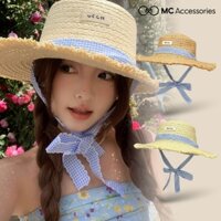 Mũ Cói Mềm Nơ Caro Xanh Xinh Xắn JMC12 MC Accessories Nói Cói Đi Biển Phong Cách Mũ Nữ Vintage Đóng Hộp To Giữ Form