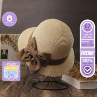 Mũ cói mềm nơ nâu to đi biển, du lịch, đi chơi che nắng cực xinh