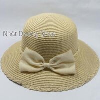 Mũ cói NƠ TO vành vừa 8.2cm, vòng đầu53-58cm - chất liệu vải cói hình nơ đánh tít xung quanh thích hợp cho chị em phụ nữ - Kem