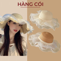 Mũ cói nón cối rộng vành viền bèo nhún tiểu thư xinh xắn-Hàng Cói
