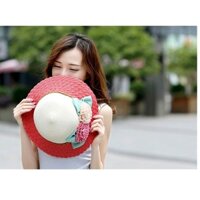 mũ cói- nón cói vành nhỏ gắn hoa đôi phong cách Hàn