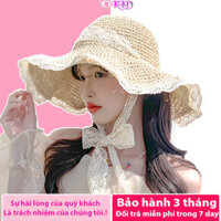 Mũ cói nữ đi biển nón rộng vành nửa đầu chống nắng thời trang cao cấp tiểu thư có dây buộc