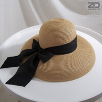 Mũ Cói Nữ Hình Chuông Đi Biển, Nón Rơm Rộng Vành Phong Cách Hàn Quốc MCNDB012 - kaki