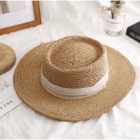 Mũ cói porkpie cao cấp, nón cói đi biển gắn ruy băng xếp ly loại 1 cứng form | Meichanstore
