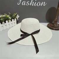 Mũ cói rộng vành, nón cói rộng vành đi biển, đi du lịch, phong cách cổ điển thanh lịch dành cho nữ - Trắng