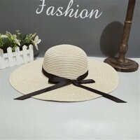 Mũ cói rộng vành, nón cói rộng vành đi biển, đi du lịch, phong cách cổ điển thanh lịch dành cho nữ - Kem