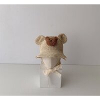 Mũ cói trẻ em cao cấp hình gấu có dây đeo, size bé 1-6 tuổi