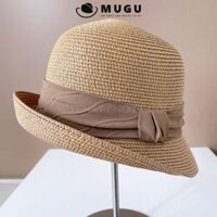 Mũ Cói Vân Nhỏ Nữ Đan Vành Ngắn Cụp MC51 Tự Nhiên Cao Cấp - Nón Cói Nữ Đi Biển Ngắn Vành | MUGU