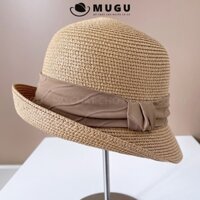 Mũ Cói Vân Nhỏ Nữ Đan Vành Ngắn Cụp MC51 Tự Nhiên Cao Cấp - Nón Cói Nữ Đi Biển Ngắn Vành | MUGU