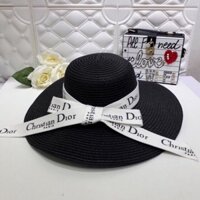 Mũ cói vành rộng cao cấp dây nơ dio trắng siêu sang chảnh