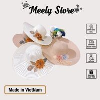 Mũ Cói Vành Rộng Gắn Hoa - Nón Cói Đi Biển Meely03