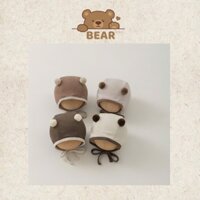 Mũ cotton hai cục bông có dây buộc siêu yêu hàng QC 2 lớp dày dặn cho bé, buộc chun bảo vệ tai bé sơ sinh