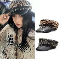 Mũ da báo đinh tán DARON1, Mũ nồi tình dục Punk Y2k, Mũ lưỡi trai bằng da Harajuku Gothic cổ điển dành cho bé gái
