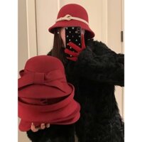 Mũ dạ- Mũ cối - Mũ nón - mũ vành  bucket vải dạ đa nơ- Phong cách hàn quốc sang chảnh cho nữ