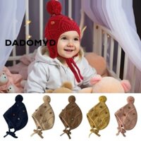 Mũ dệt kim DADOMYD, Mũ buộc dây ấm áp bằng Cotton, Áo len dệt kim kẻ sọc cho bé Bịt tai trẻ em
