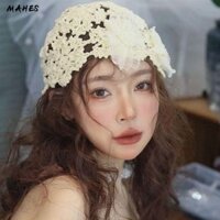 Mũ dệt kim MAHES, Mũ nồi thông thường hoa, Mũ len thời trang mùa hè có ren thoáng khí cho nữ