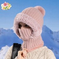 Mũ dệt kim nữ mùa thu đông, Mũ khăn quàng cổ có nắp che mặt, Mũ mùa đông nữ có nắp che mặt, Mũ 3 trong 1 HY