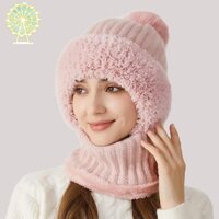 Mũ dệt kim nữ mùa thu đông, Mũ khăn quàng cổ có nắp che mặt, Mũ mùa đông nữ có nắp che mặt, Mũ 3 trong 1