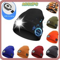 Mũ dệt kim tai nghe không dây MISUPS, Đèn cảnh báo có thể sạc lại Mũ len có đèn LED, có nút Pin có thể tháo rời Chạy xe đạp Câu cá ban đêm Mũ phát sáng mùa thu đông