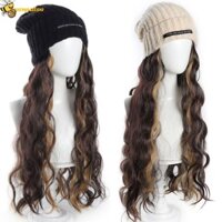 Mũ dệt kim ZENPULSE Tóc giả, Mũ ấm áp Mũ len nổi bật có tóc giả, Hip Hop Mềm mại Hàn Quốc Tóc giả tự nhiên dài cơ thể gợn sóng Tóc cô gái