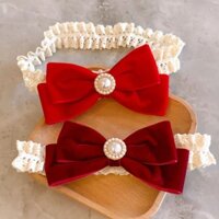 Mũ Đội Đầu Cho Bé Thu Đông Nhung Họa Tiết Nơ Băng Đô Quấn Tóc Bé Gái Công Chúa Đỏ Phụ Kiện Tóc Trăng Tròn 100 Ngày Tuổi