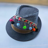 Mũ Fedora vành nhỏ cho nam và nữ, mũ phong cách dân tộc thoáng khí, mũ lưới che nắng, mũ jazz Tây Tạng