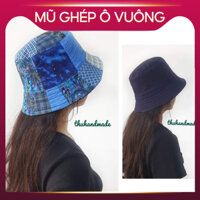 Mũ ghép ô vuông, mũ bucket Thuhandmade, thiết kế đội được 2 mặt thay đổi linh hoạt outfit