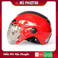 Mũ GRS A102K Đỏ nắp đen - Mũ nửa đầu form nhỏ gọn cho người lớn clip thật