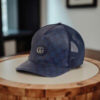MŨ GUCCI NAVY LƯỚI LOGO BẠC 733927 4HAXN 8468