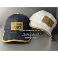 mũ kết full lưới địa viền nâu bò da lộn : nón lưỡi trai logo vuông in thời trang nam