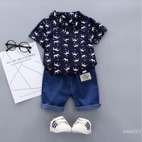 Mu♫-Kids Baby Boys Floral Print Short Sleeve Clothes Set Summer Outfits