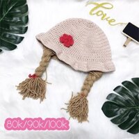 Mũ len bím tóc hoa xinh cho bé yêu