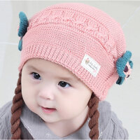 Mũ len cho bé yêu gắn tóc giả kiểu mới, nón len cực xinh cho bé gái