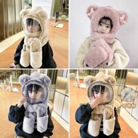 Mũ len có kính chắn gió cho bé kèm khăn choàng cổ và găng tay hình tai gấu cho bé yêu