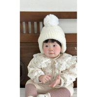 MŨ LEN CỤC BÔNG XÙ Hàn quốc dễ thương giữ ấm tai cho bé trai bé gái