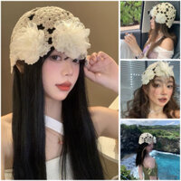 Mũ len đan móc kèm hoa phù hợp mùa xuân hè đi biển dành cho nữ ponny