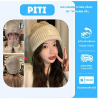 Mũ len dệt kim cao cấp PITI thêu nổi chữ L nón len trùm đầu nam nữ phong cách thời trang mùa đông ấm áp