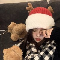Mũ Len Dệt Kim Hình Sừng Tuần Lộc Dễ Thương Xinh Xắn Cho Nữ