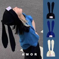 Mũ Len Dệt Kim Tai Thỏ Dài In Chữ Thời Trang Thu Đông Hàn Quốc Dành Cho Nữ