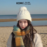 Mũ len KOMI nón len nữ trùm đầu lót lông thời trang giữ ấm mùa đông nhiều màu sắc