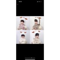 Mũ Len lông cho be Kèm Khăn sừng tuần lộc K9 Mũ lông trùm đầu liền khăn cổ giữ ấm cho bé