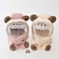 Mũ len lông cứu có kính chắn kèm khăn quàng cổ cho bé