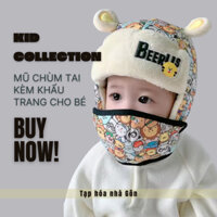 Mũ len lót bông trùm tai có kèm khẩu trang cho bé từ 1 đến 4 tuổi.