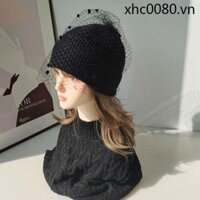 Mũ Len Lưới Nữ Thu Đông Phiên Bản Hàn Quốc Phù Hợp Với Pháp Retro Ấm Áp Chống Lạnh Mũ Dệt Kim Tính Khí Phong Cách Nhật Bản Mũ Bảo Vệ Tai