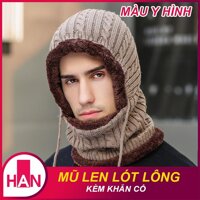 Mũ len nam kèm khăn lót nỉ trùm cổ trùm tai siêu ấm - Nón len nam phong cách Hàn Quốc đẹp - Non mu len nam nu lot ni dep Han Quoc