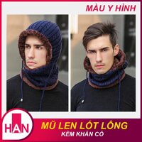 Mũ len nam kèm khăn lót nỉ trùm cổ trùm tai siêu ấm - Nón len nam phong cách Hàn Quốc đẹp - Non mu len nam nu lot ni dep Han Quoc