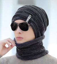 Mũ len nam nón len nam khăn choàng cổ dona2201041 - đen